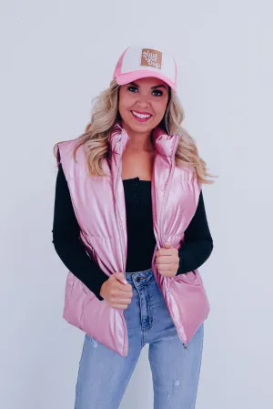 Shasta Shiny Puffer Vest - Pink