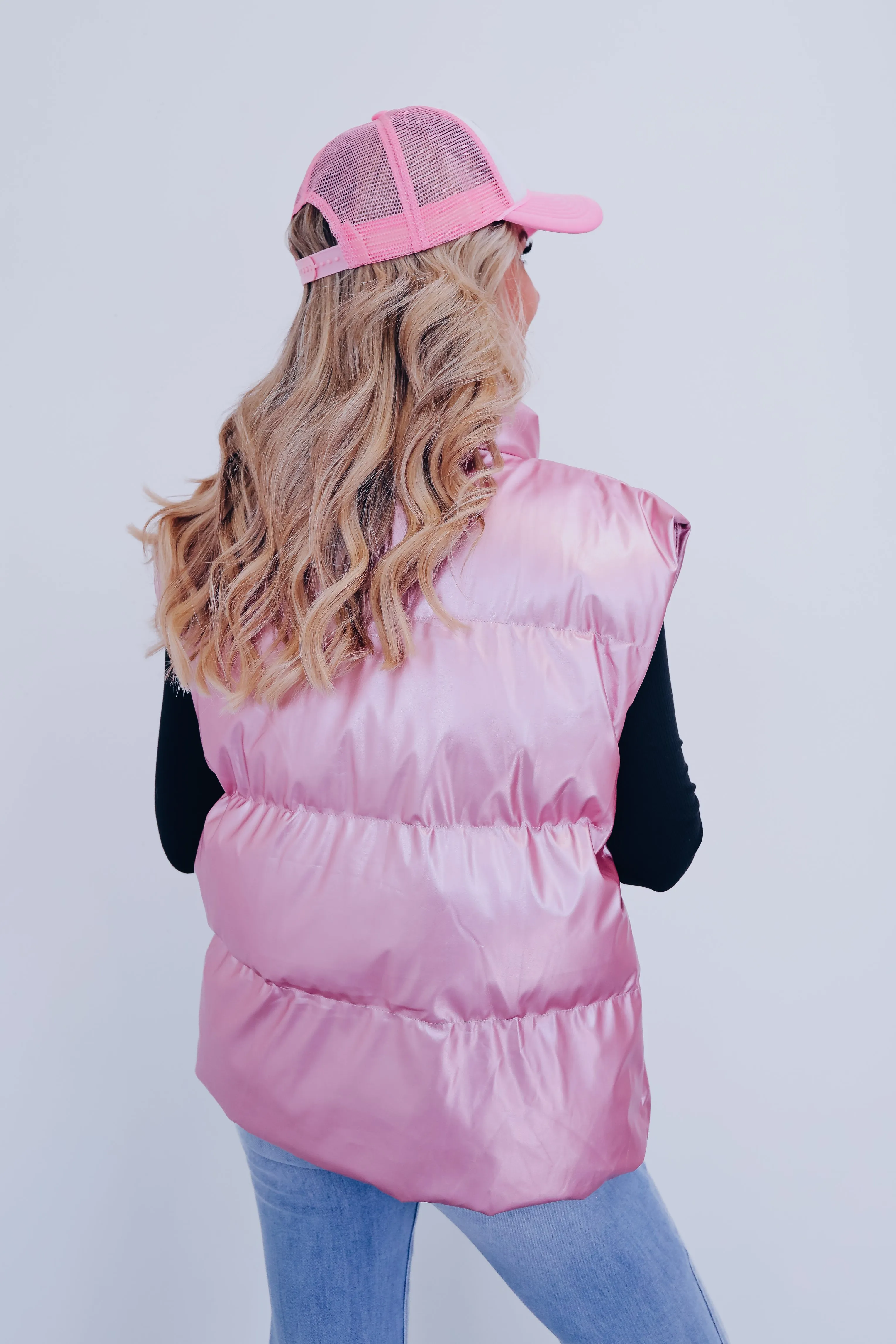 Shasta Shiny Puffer Vest - Pink