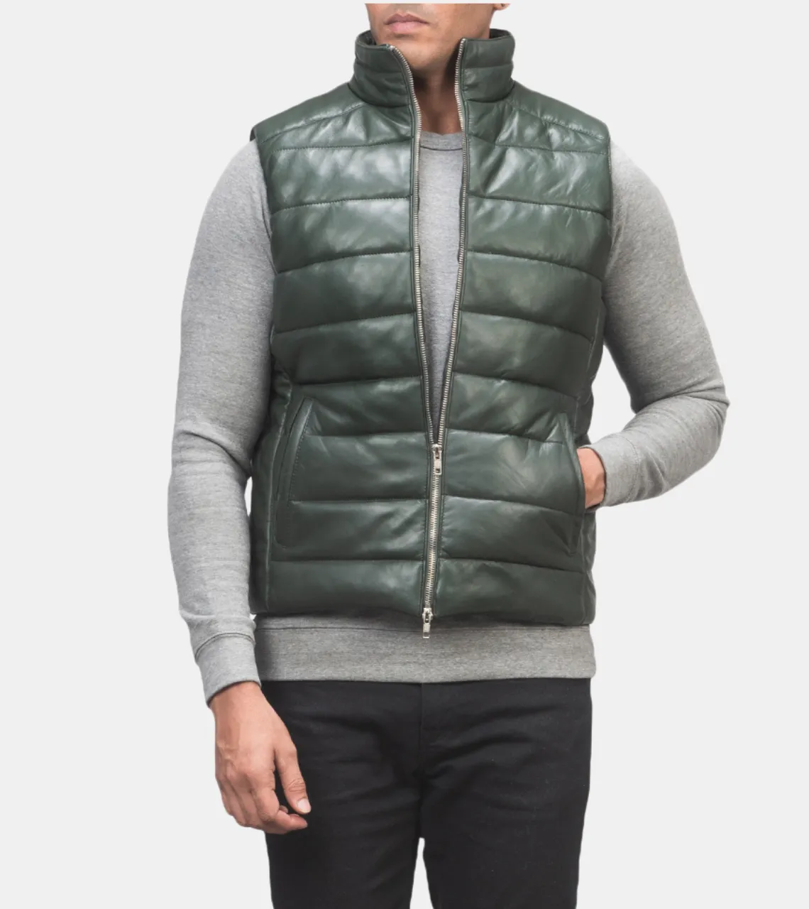 Stetson Men's Green Puffer Leather Vest