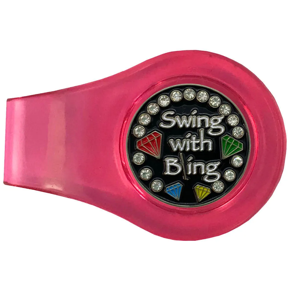 Swing With Bling (Black) Golf Ball Marker With Colored Clip