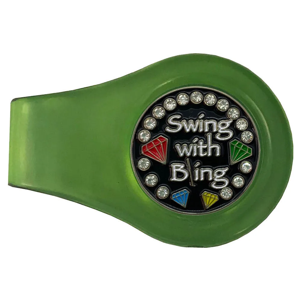 Swing With Bling (Black) Golf Ball Marker With Colored Clip