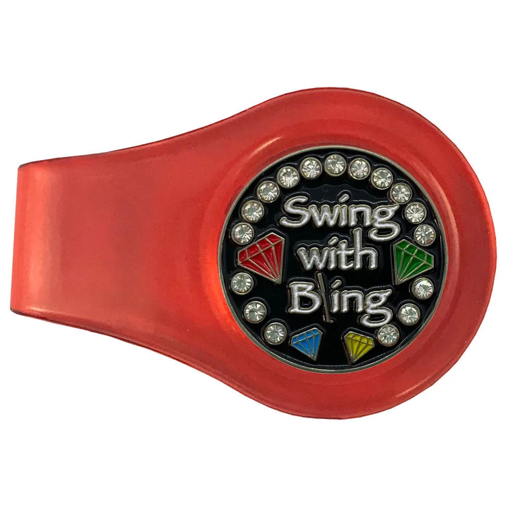 Swing With Bling (Black) Golf Ball Marker With Colored Clip