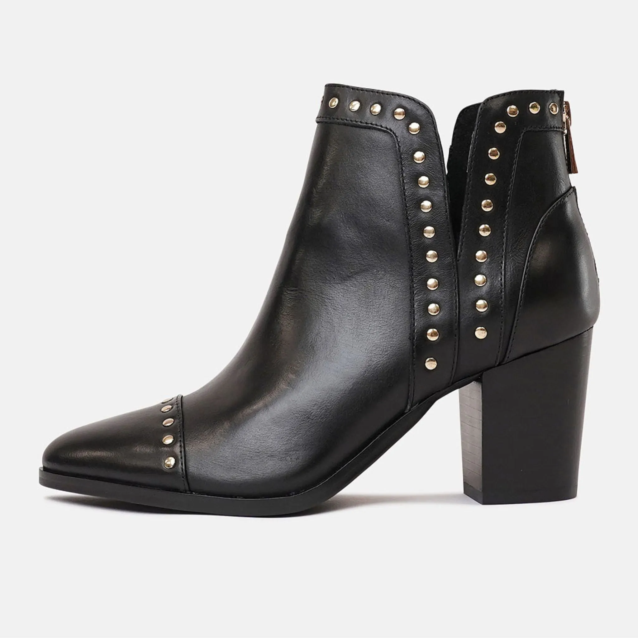 Tayla Black/Gold Leather Ankle Boots