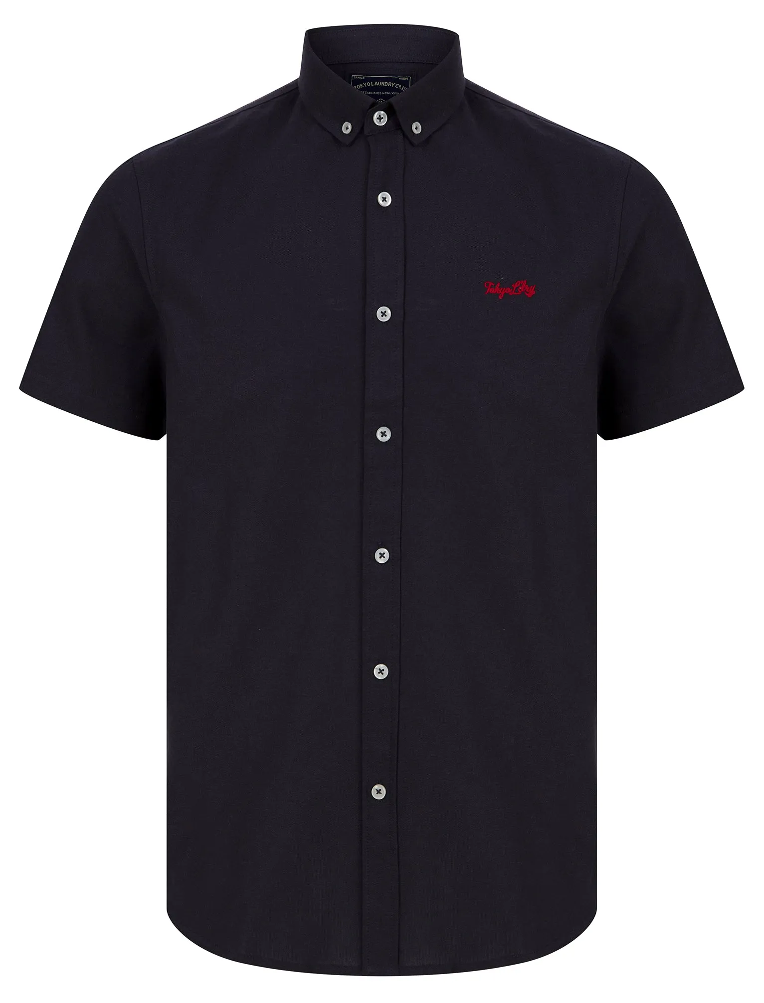 Tiberius Short Sleeve Oxford Cotton Shirt in Navy  - Tokyo Laundry