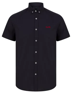 Tiberius Short Sleeve Oxford Cotton Shirt in Navy  - Tokyo Laundry