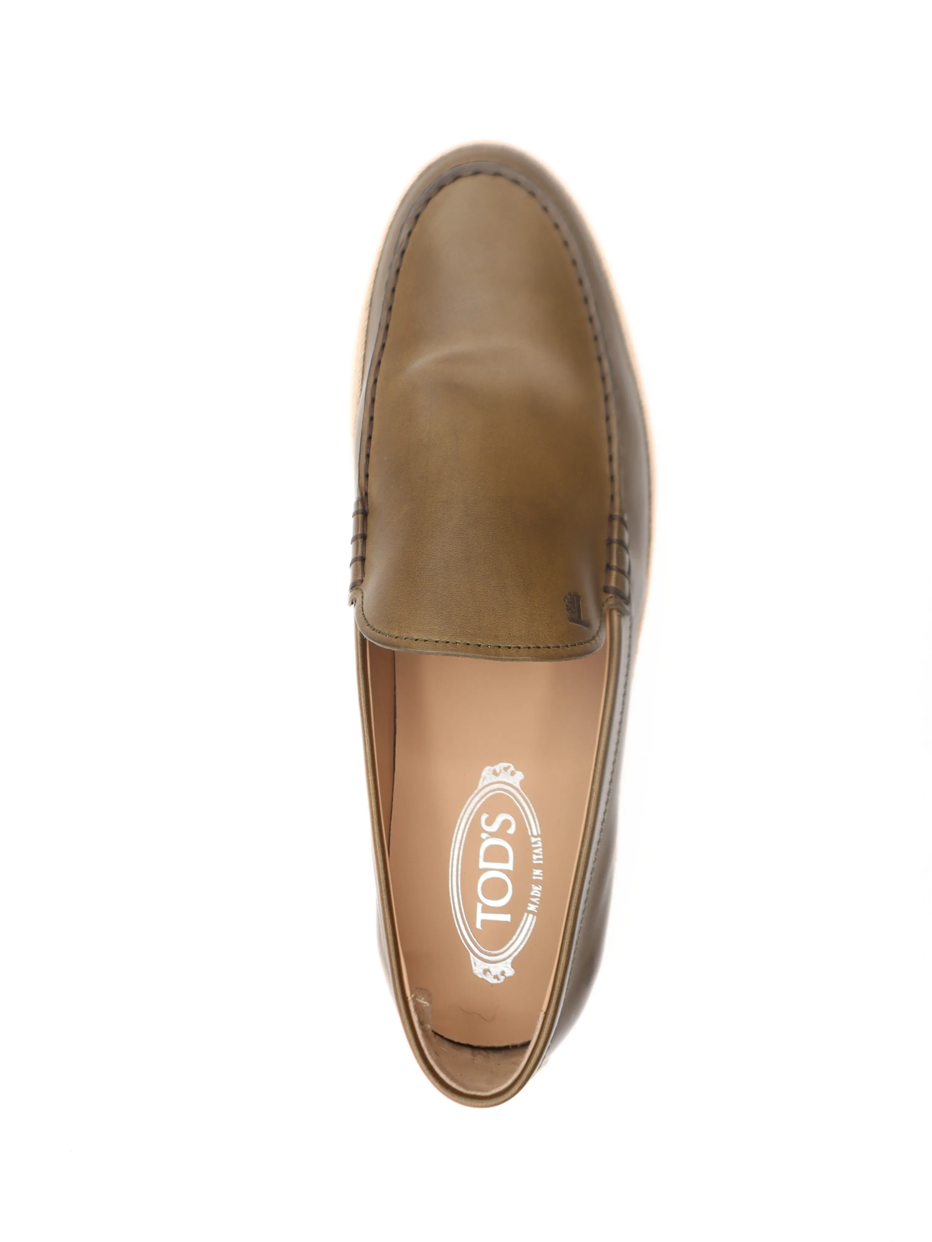 Tods Mens Light Brown Leather Espadrille with Raffia Rubber Sole