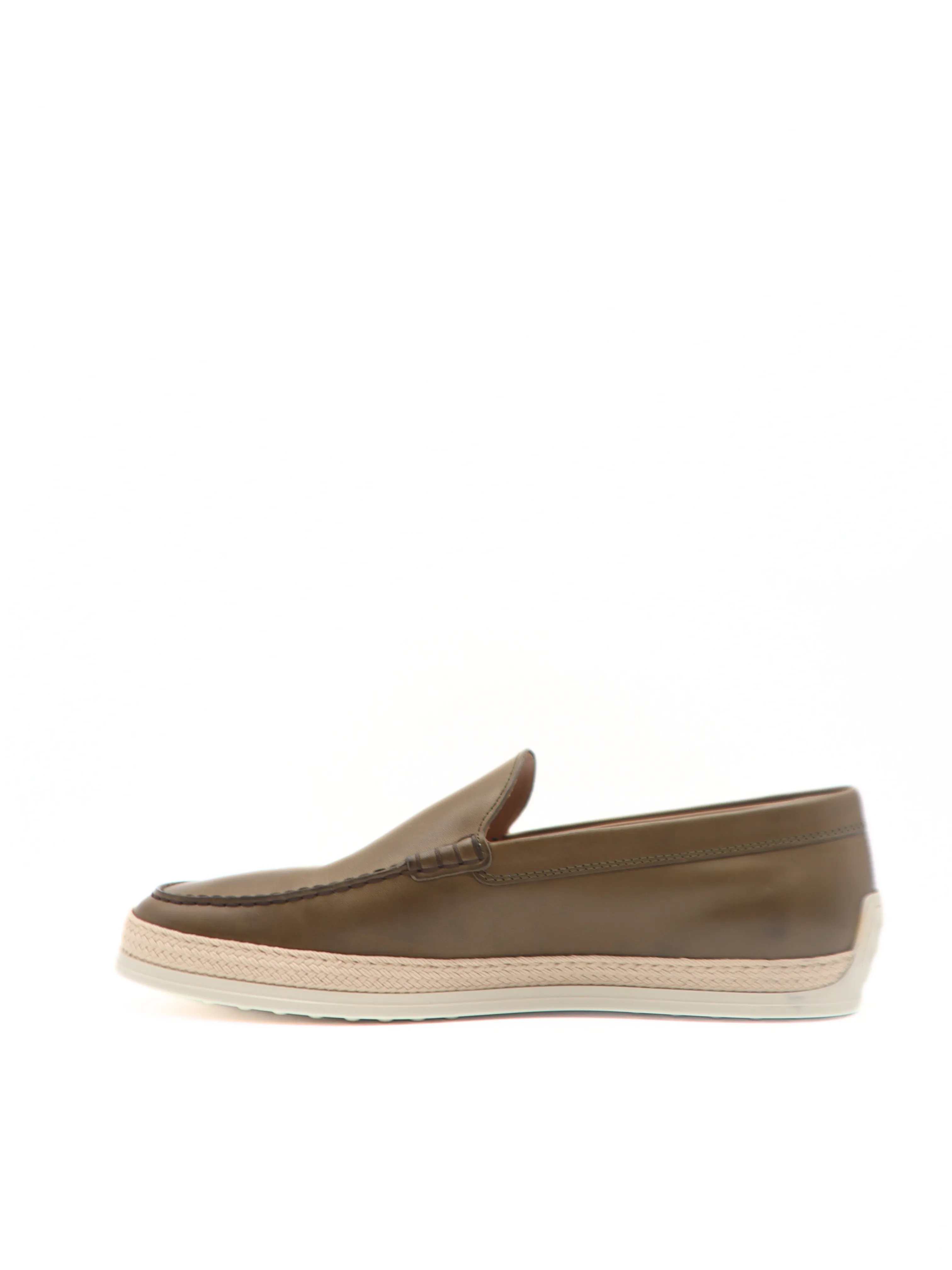 Tods Mens Light Brown Leather Espadrille with Raffia Rubber Sole