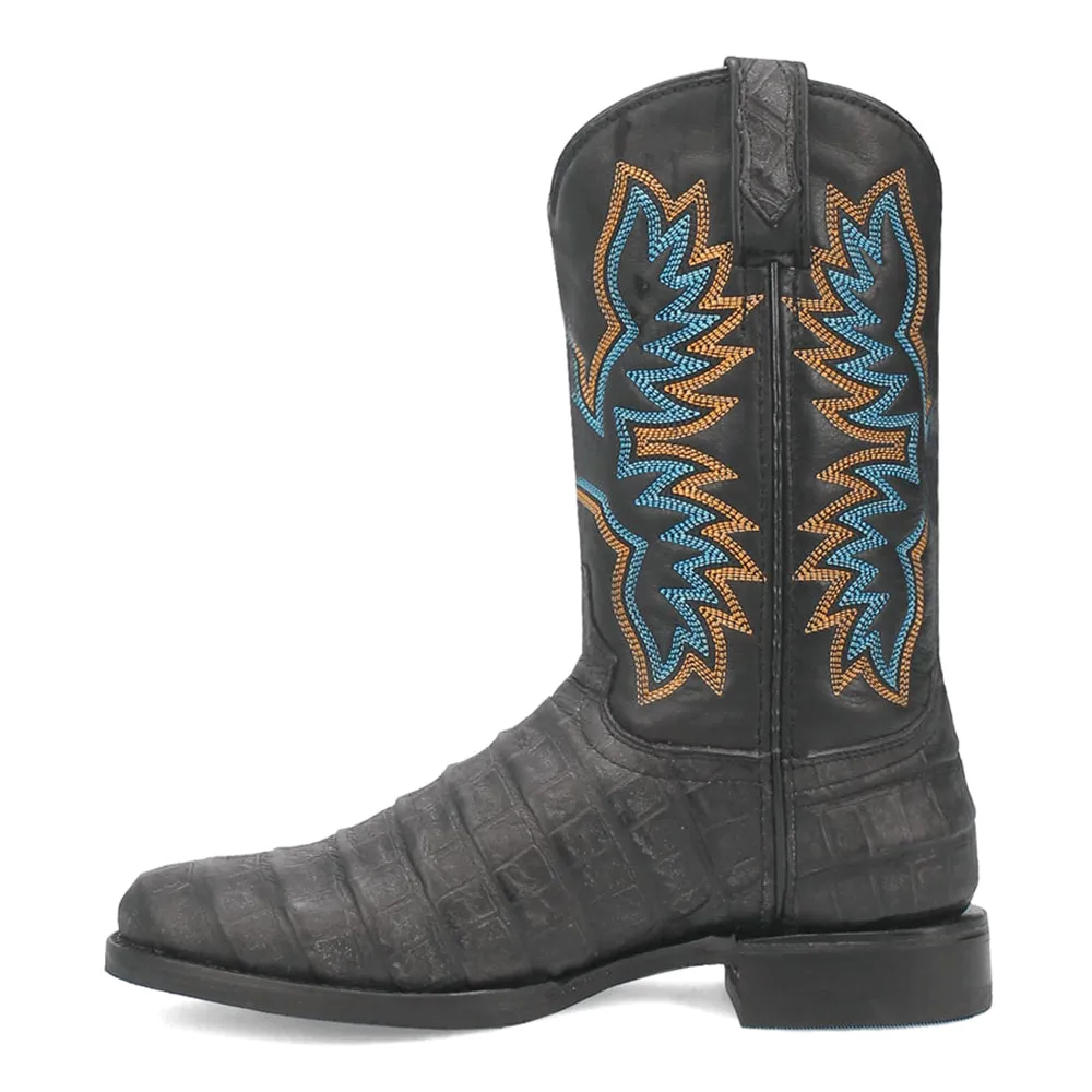 Trail Boss Embroidered Gator Print Round Toe Cowboy Boots