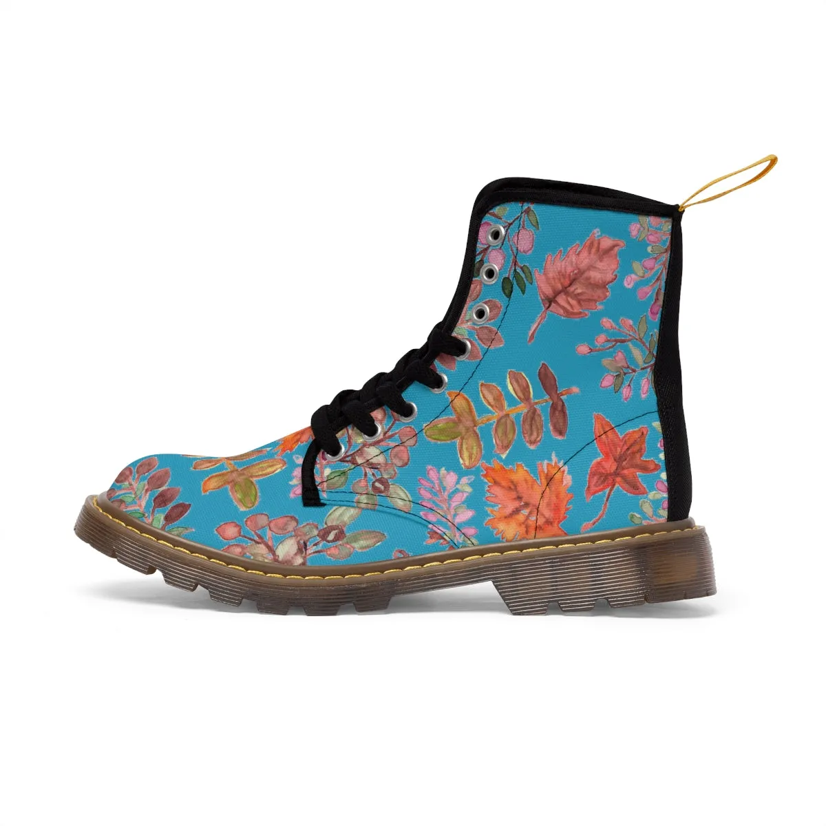 Turquoise Fall Women's Boots, Fall Leaves Print Women's Boots, Best Winter Boots For Women