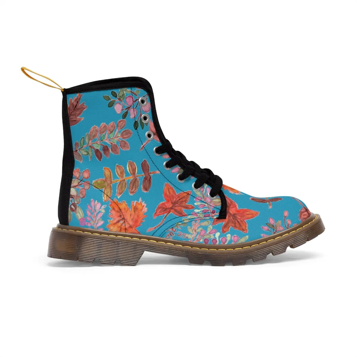 Turquoise Fall Women's Boots, Fall Leaves Print Women's Boots, Best Winter Boots For Women