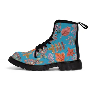 Turquoise Fall Women's Boots, Fall Leaves Print Women's Boots, Best Winter Boots For Women