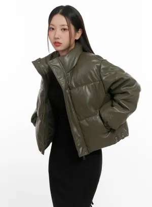 Urban Edge Faux Leather Puffer Jacket CN419