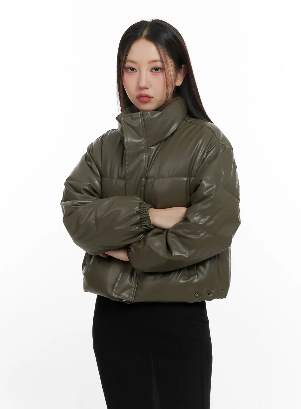 Urban Edge Faux Leather Puffer Jacket CN419