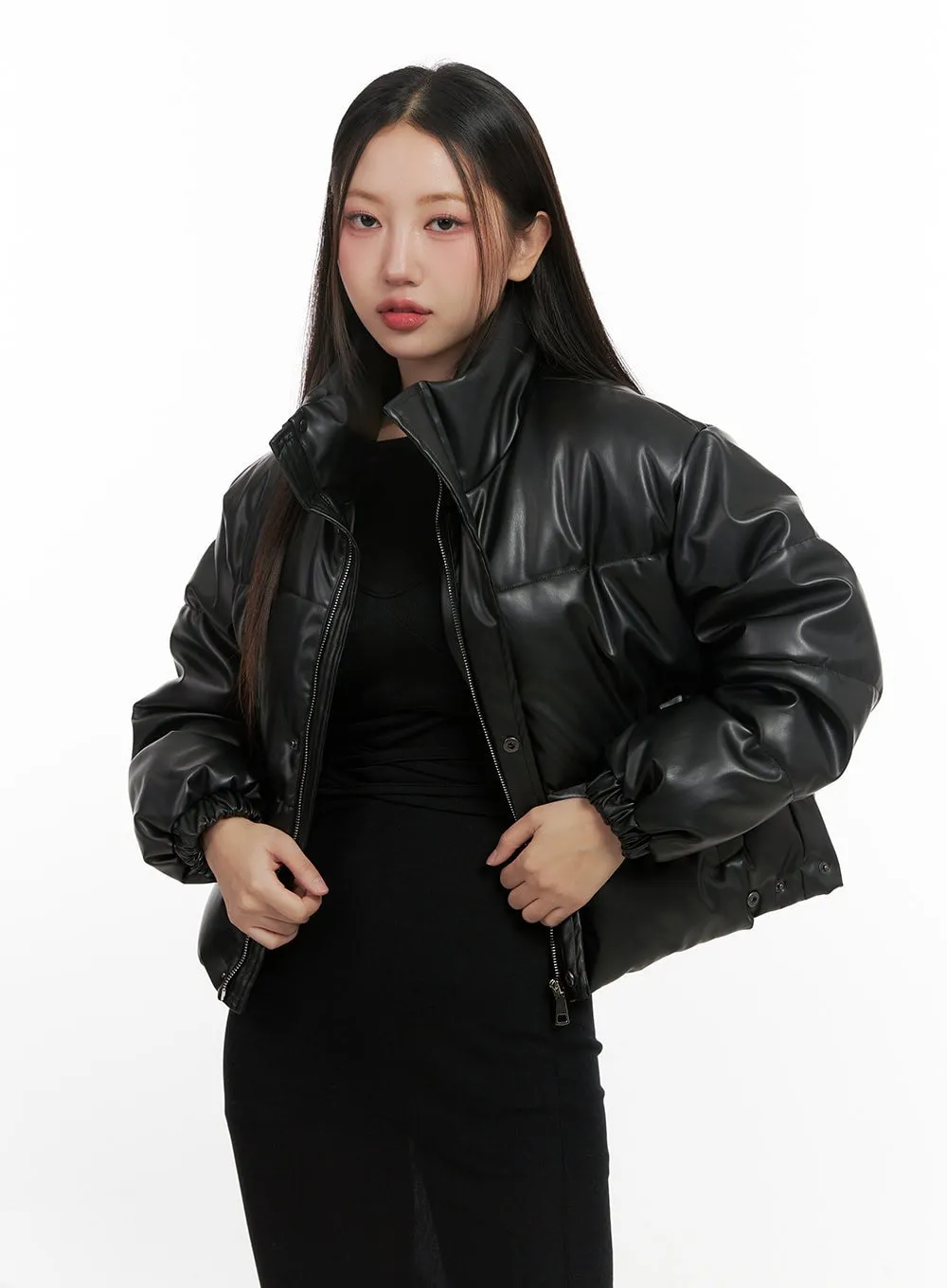 Urban Edge Faux Leather Puffer Jacket CN419