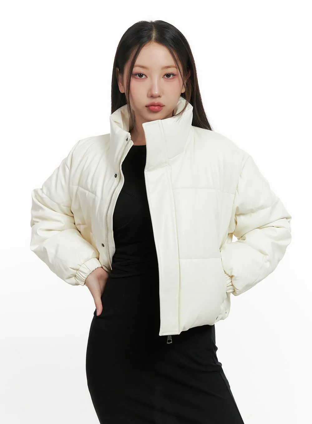 Urban Edge Faux Leather Puffer Jacket CN419