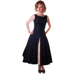 Vintage Black Dress Taffeta W/Pink Tulle Peekaboo Petticoat 1950S  32-24-Free