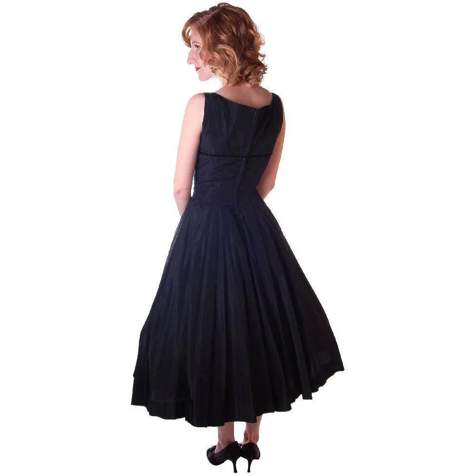 Vintage Black Dress Taffeta W/Pink Tulle Peekaboo Petticoat 1950S  32-24-Free