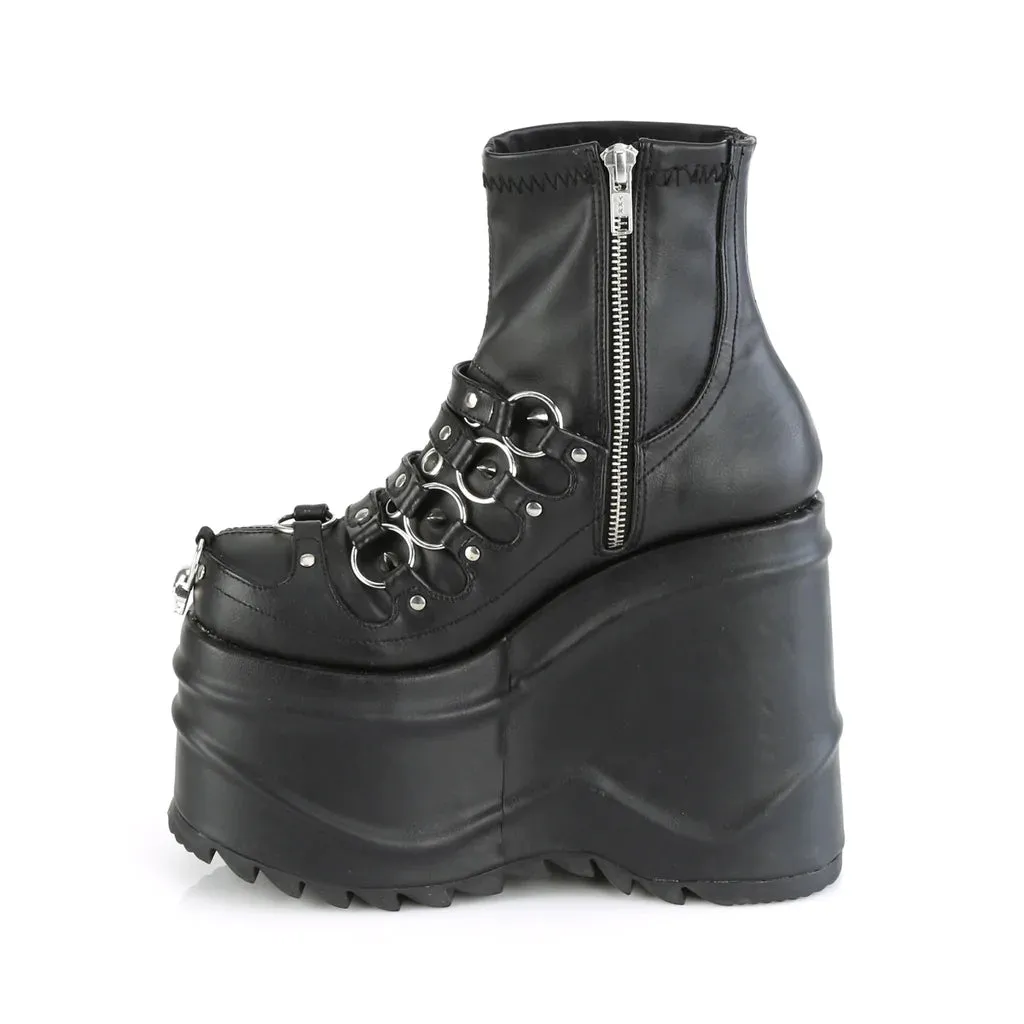 Wave-110 Black Vegan Leather 6" Wedge Ankle Boot