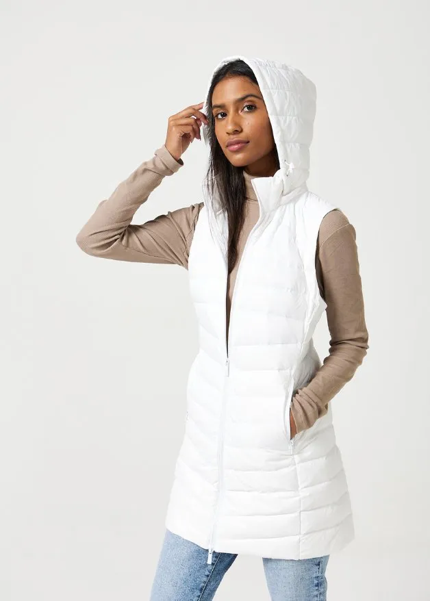 White Longline Duck Down Puffer Vest