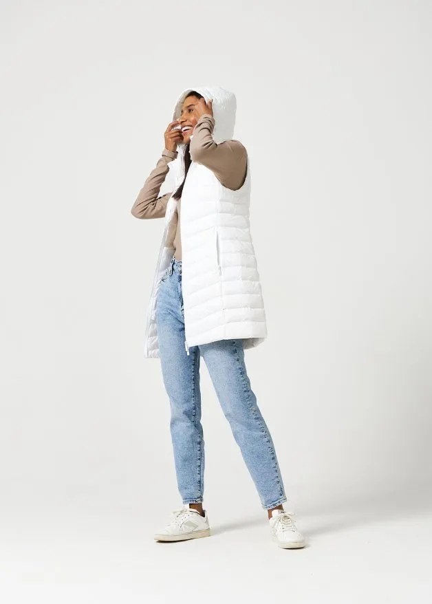 White Longline Duck Down Puffer Vest