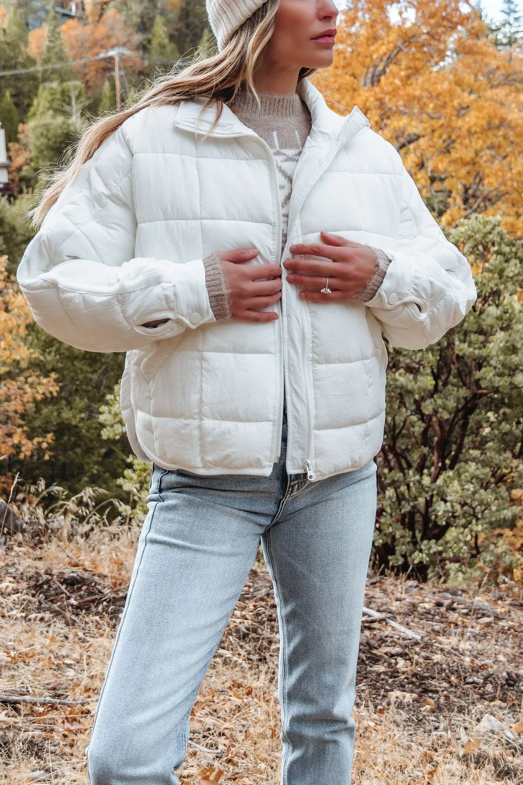 White Zip Up Puffer Jacket