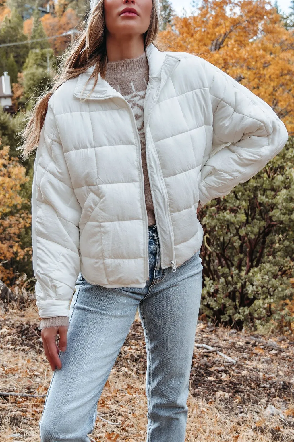 White Zip Up Puffer Jacket