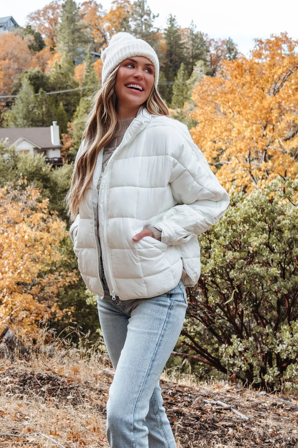 White Zip Up Puffer Jacket