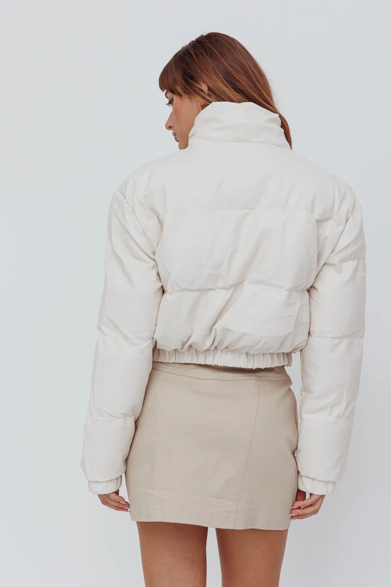 Winter Magic Faux Leather Puffer Jacket Cream