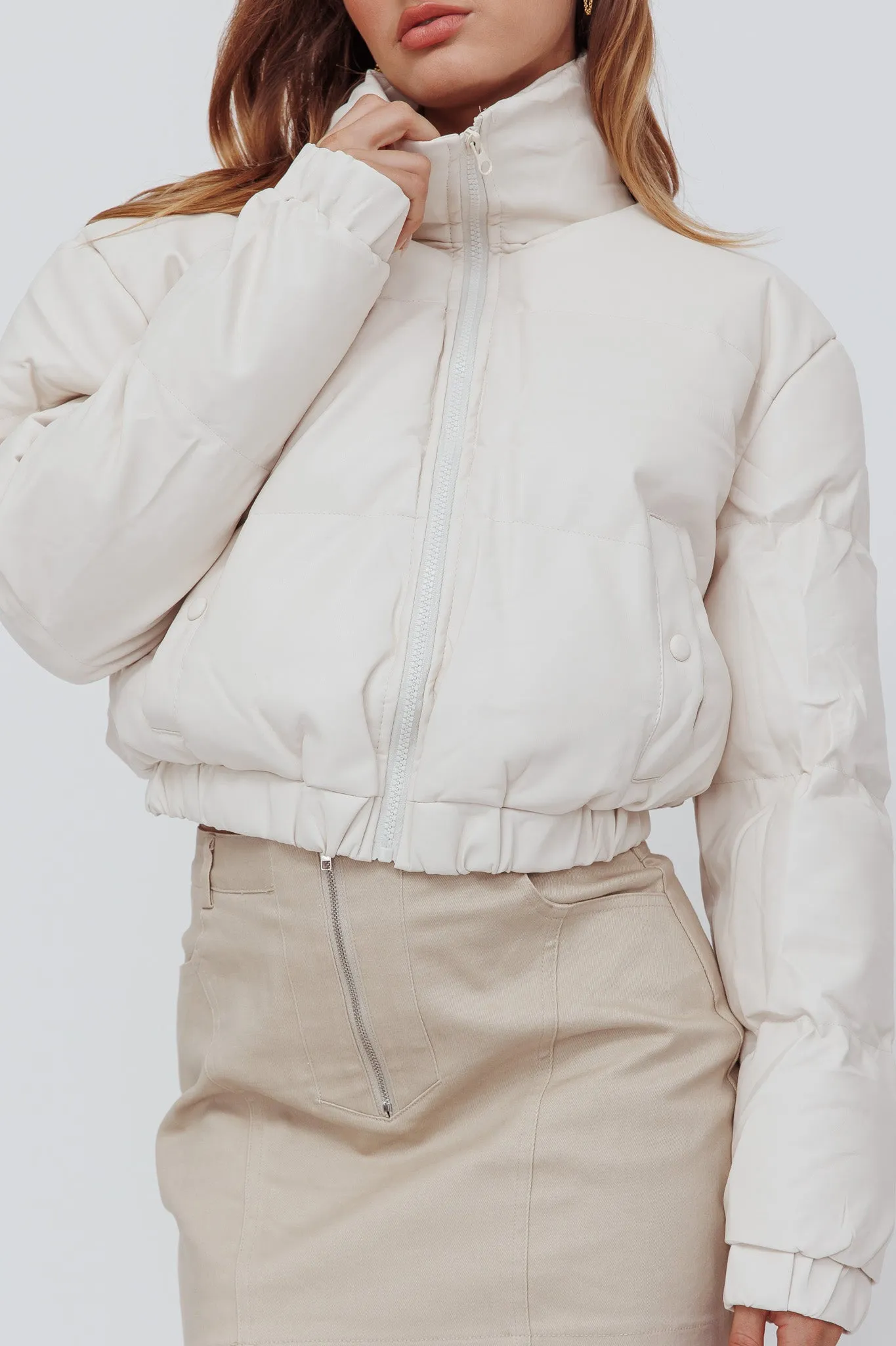 Winter Magic Faux Leather Puffer Jacket Cream