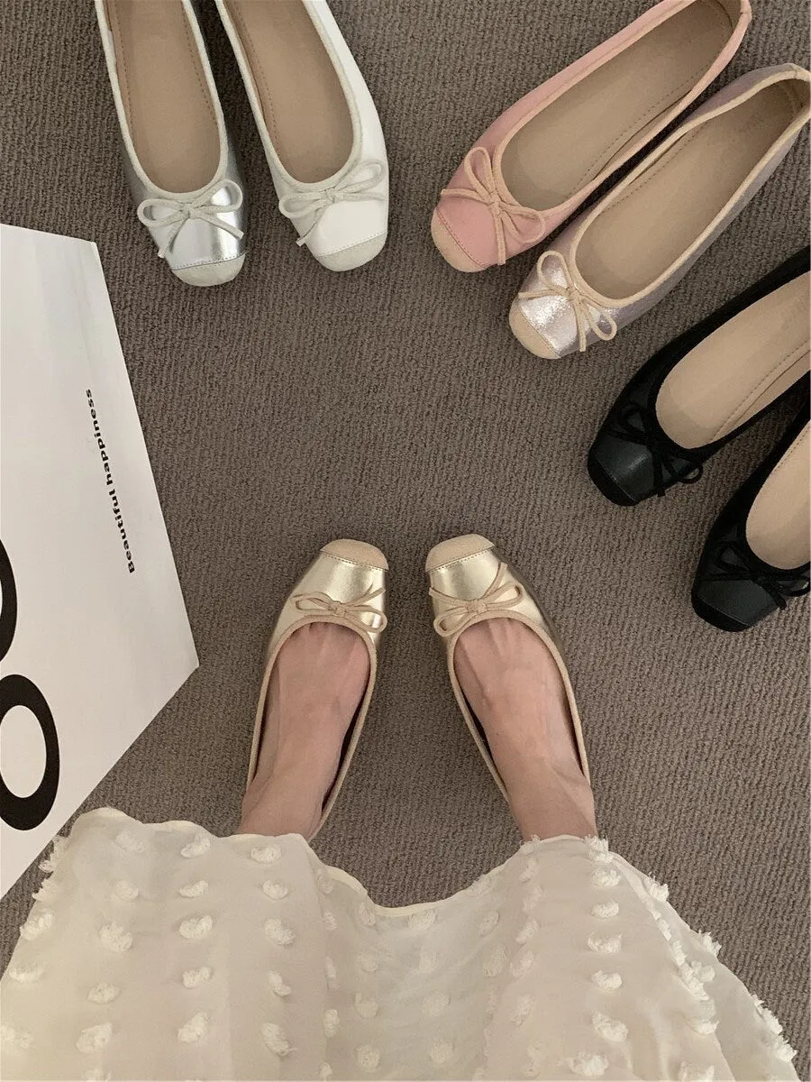 Women Minimalist Mary Jane Flats, Ballerina Retro Flats Shoes, Plain Toe Flats for Women, Ballet Point Toe Pink Beige Silver Black Shoes