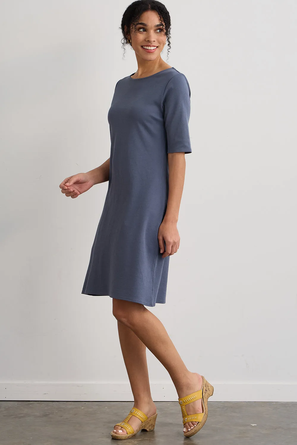 Women's 100% Organic Cotton Elbow Sleeve Boat Neck Dress