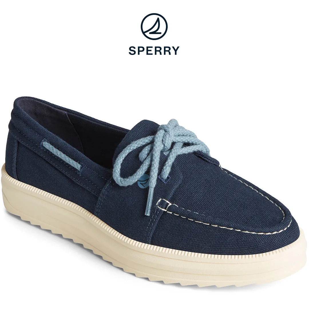 Women's Cruise Plushstep Boat Slubby Linen Navy (STS88770)