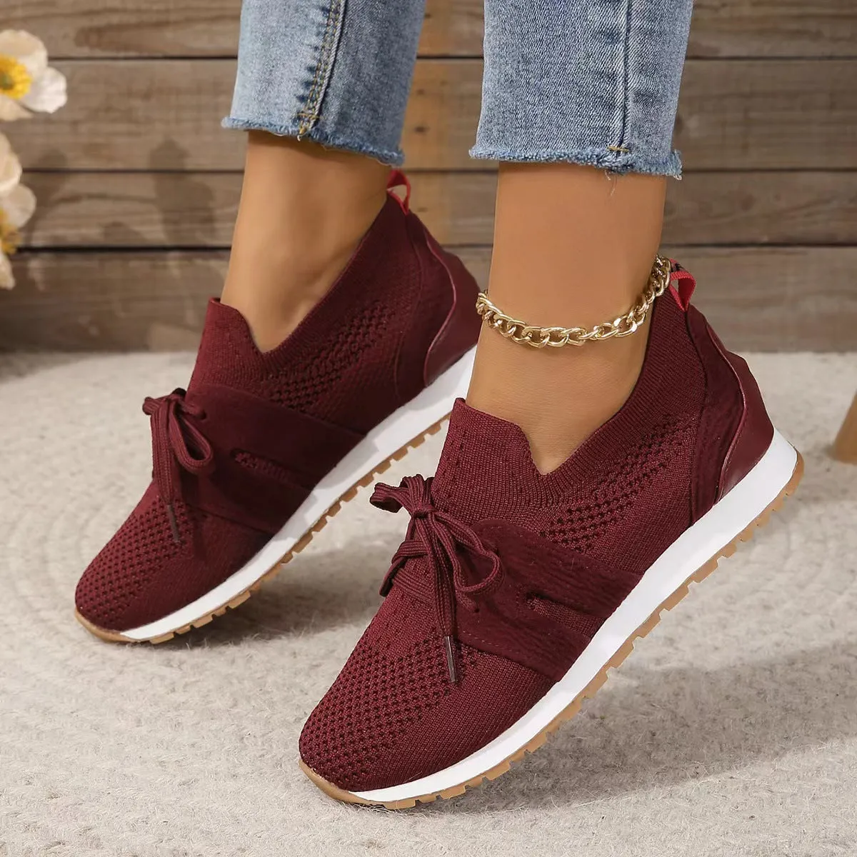 Women's Fly Woven Mesh Lace-up Casual Shoes