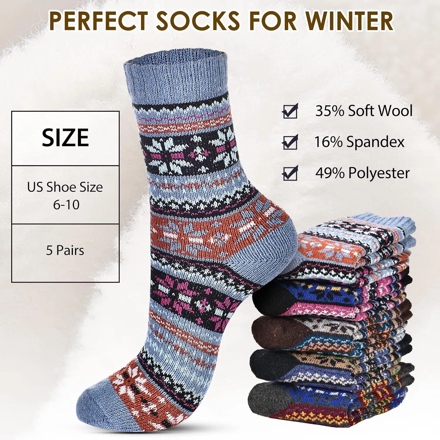 Wool Socks – Cozy, Warm, Thick Knit Socks for Women & Men, 2 Sets