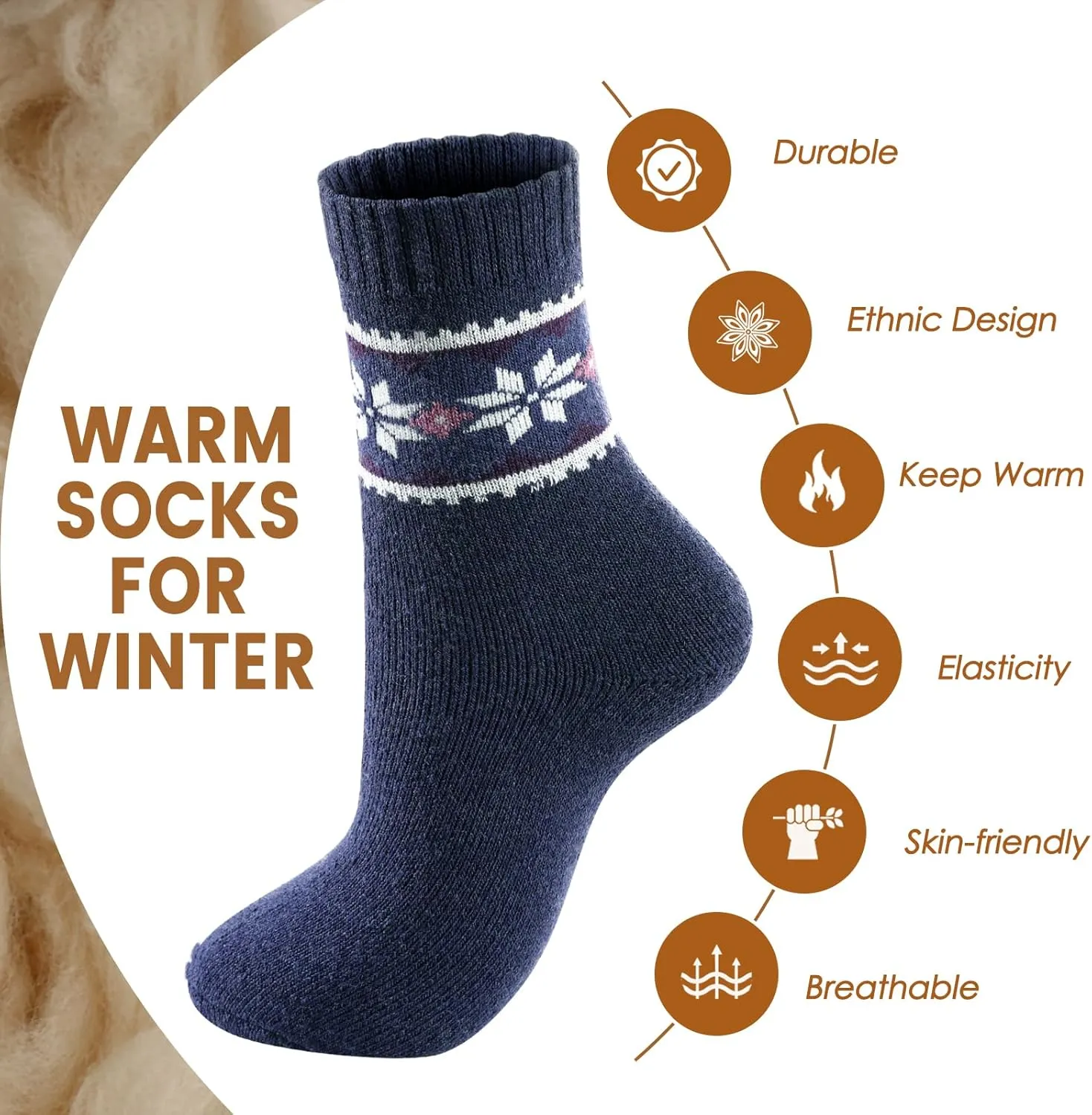 Wool Socks – Cozy, Warm, Thick Knit Socks for Women & Men, 2 Sets