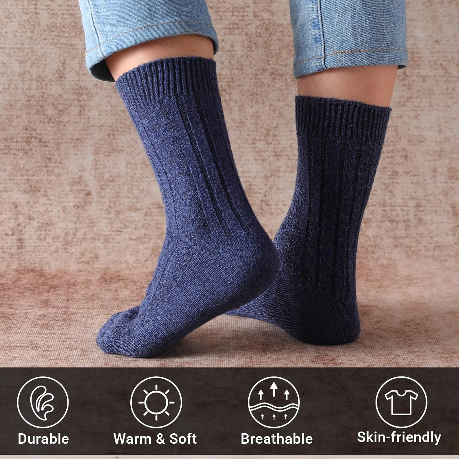 Wool Socks – Cozy, Warm, Thick Knit Socks for Women & Men, 2 Sets