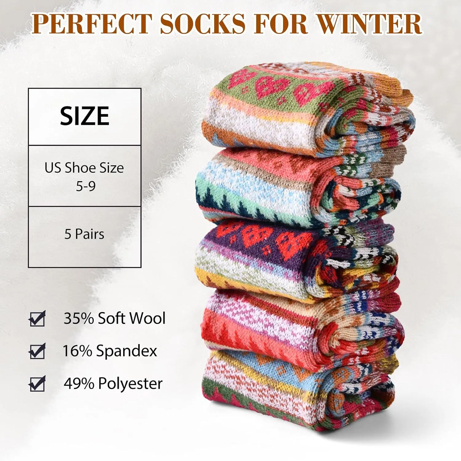 Wool Socks – Cozy, Warm, Thick Knit Socks for Women & Men, 2 Sets