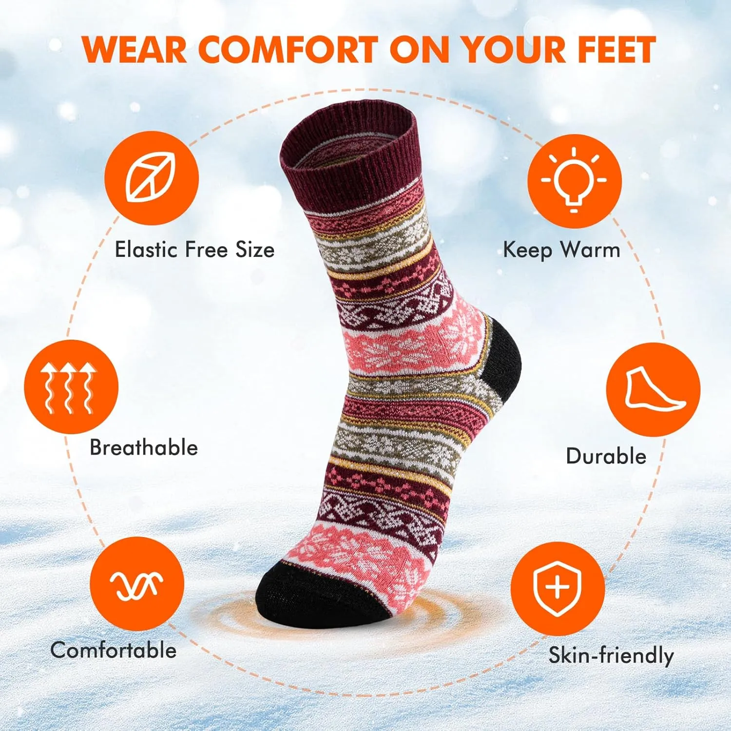 Wool Socks – Cozy, Warm, Thick Knit Socks for Women & Men, 2 Sets