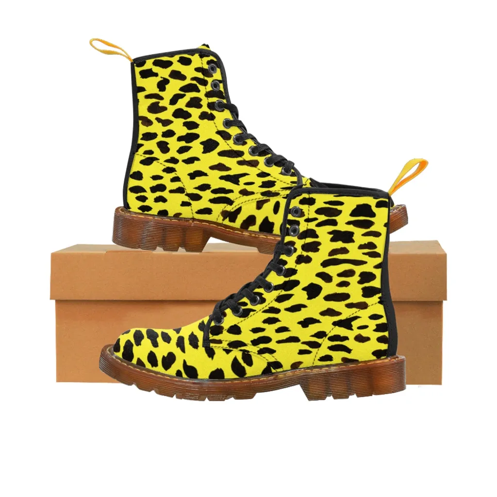 Yellow Cheetah Animal Print Boots, Colorful Stylish Women's Cheetah Printed Fashion Winter Boots