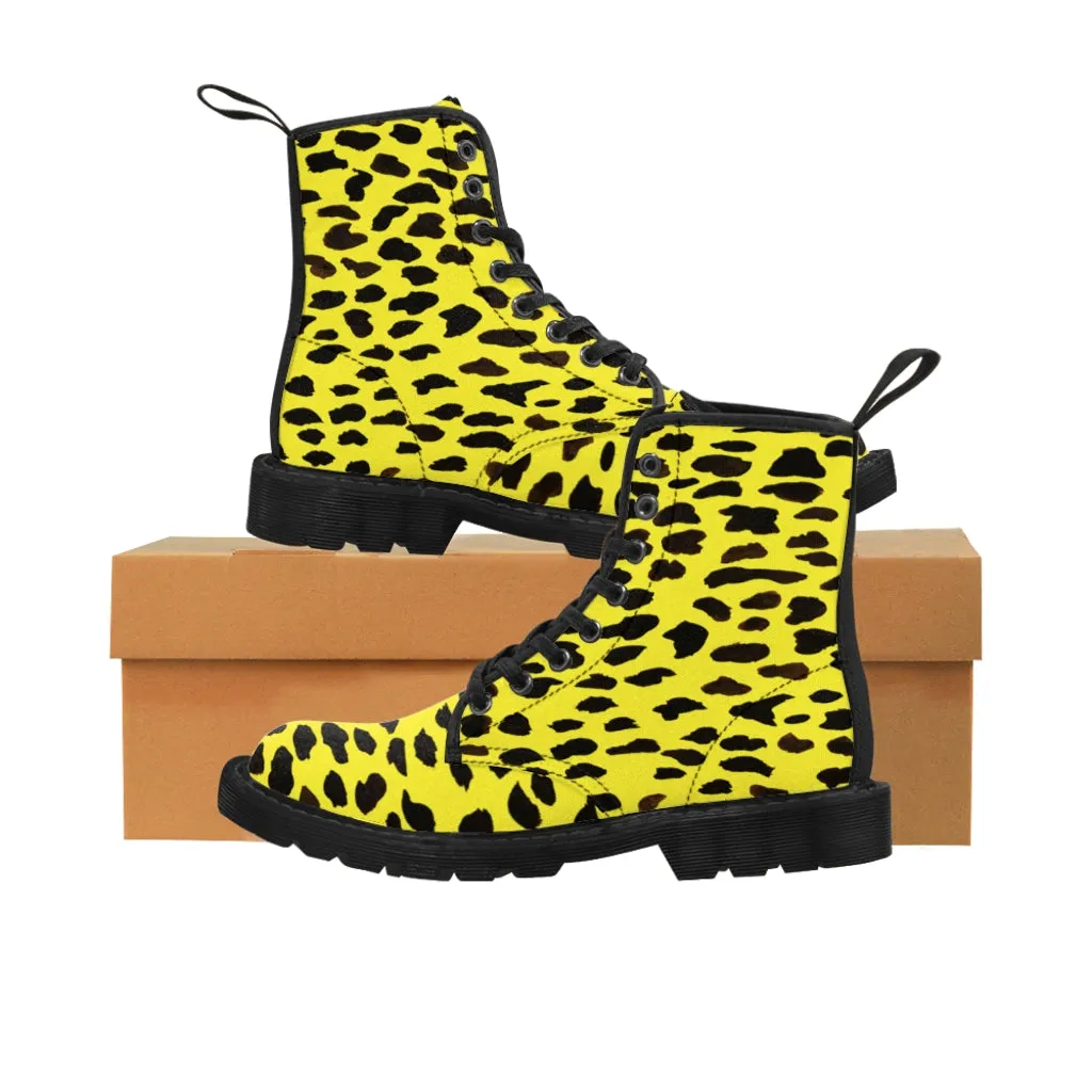 Yellow Cheetah Animal Print Boots, Colorful Stylish Women's Cheetah Printed Fashion Winter Boots