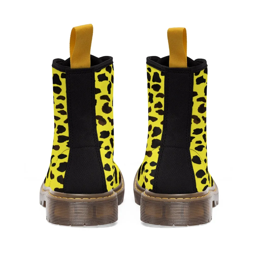 Yellow Cheetah Animal Print Boots, Colorful Stylish Women's Cheetah Printed Fashion Winter Boots