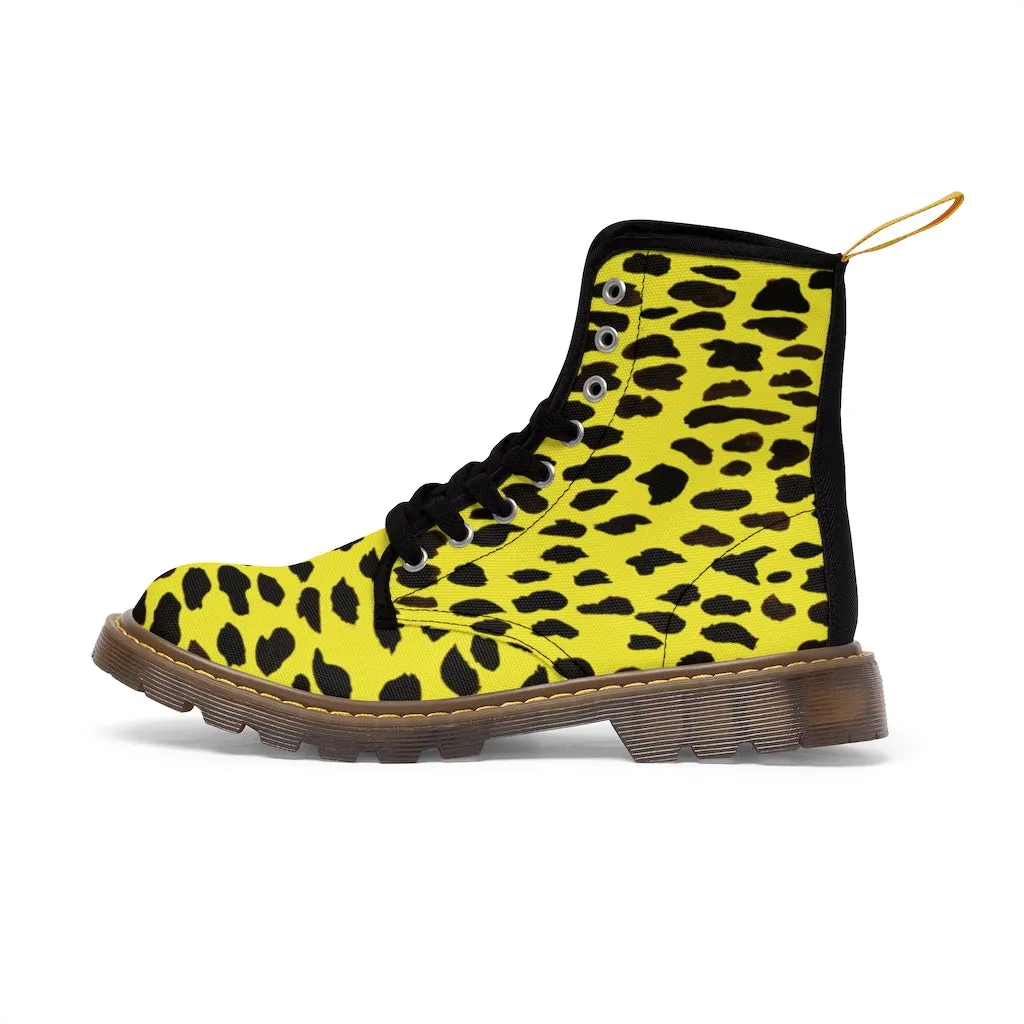 Yellow Cheetah Animal Print Boots, Colorful Stylish Women's Cheetah Printed Fashion Winter Boots