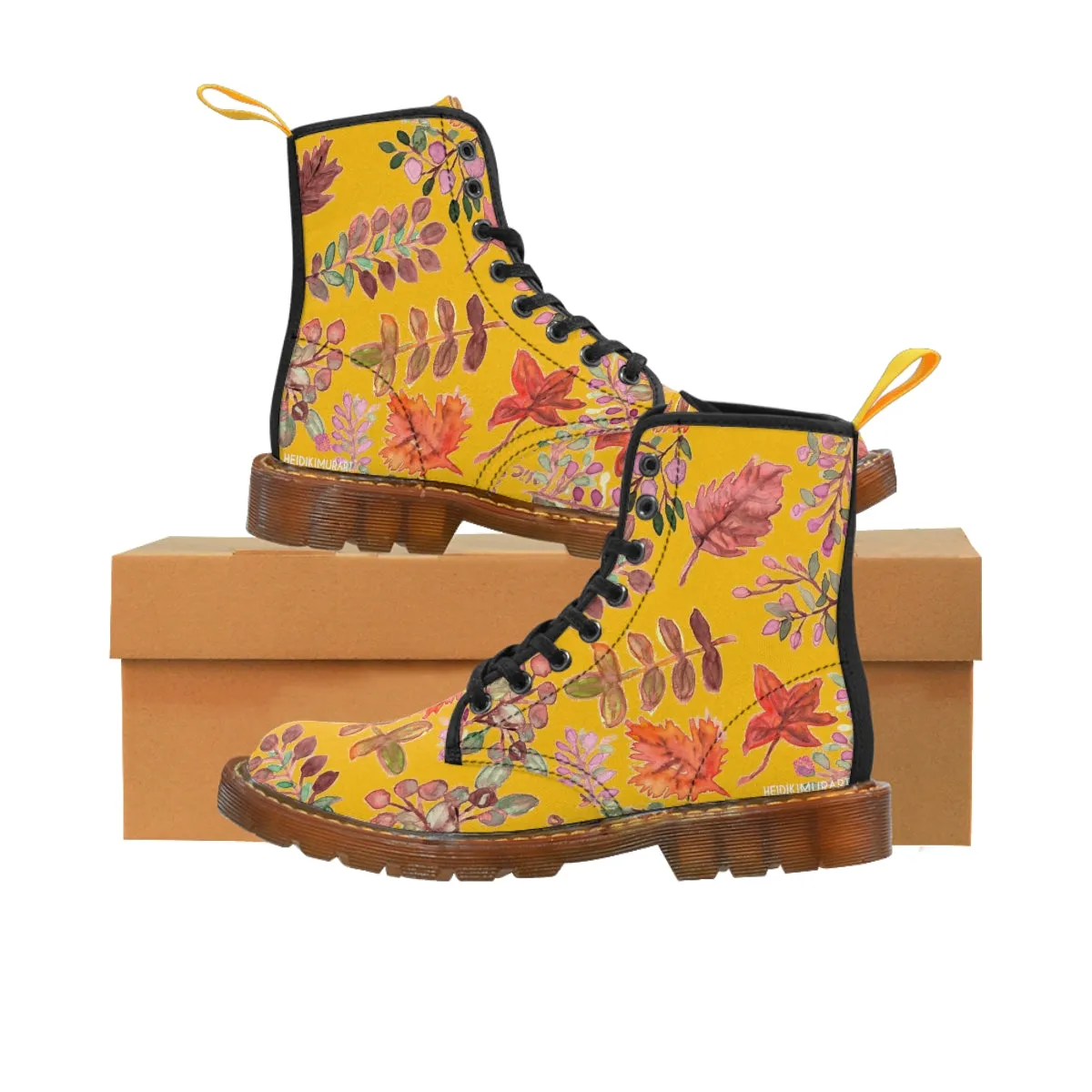 Yellow Fall Leaves Women's Boots, Autumn Fall Leaves Print Women's Boots, Best Winter Boots For Women