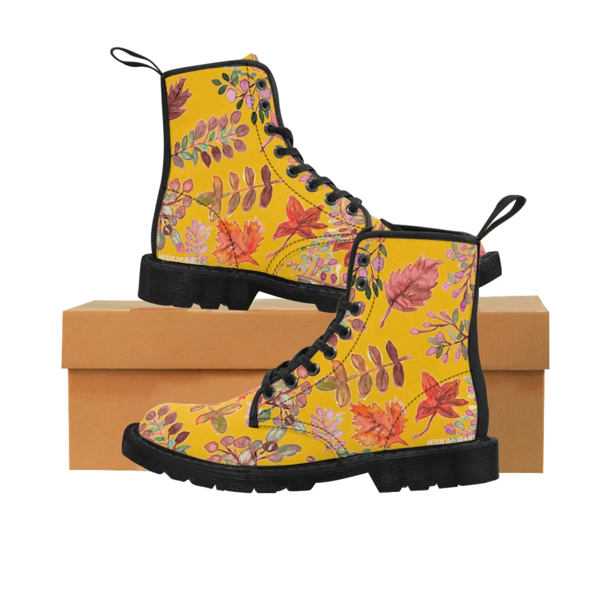 Yellow Fall Leaves Women's Boots, Autumn Fall Leaves Print Women's Boots, Best Winter Boots For Women