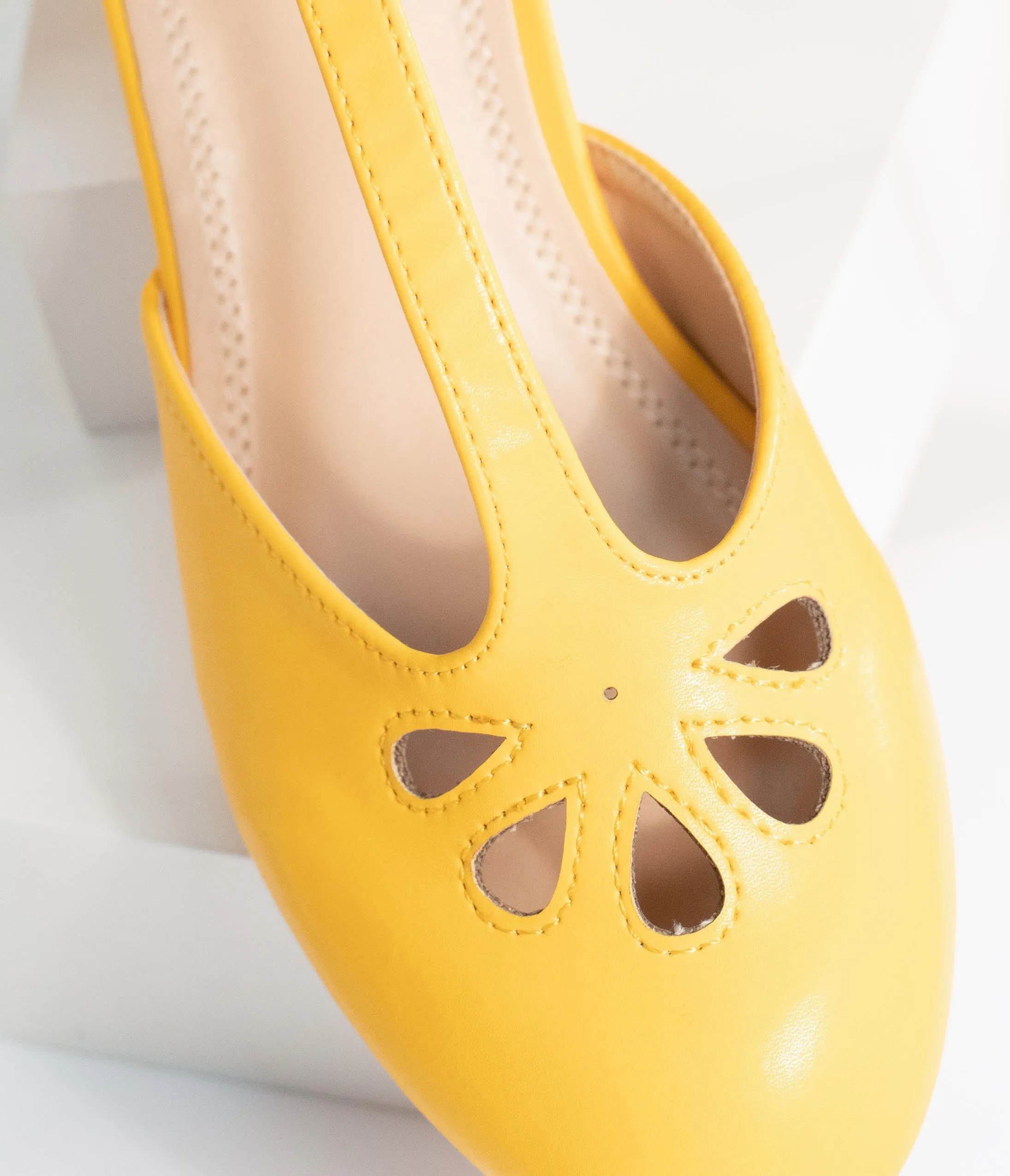 Yellow Leatherette Minny T-Strap Heels