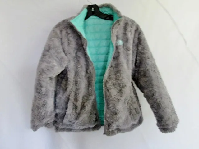 Youth Girls THE NORTH FACE Reversible JACKET Puffer Coat L 14/16  GRAY MINT BLUE